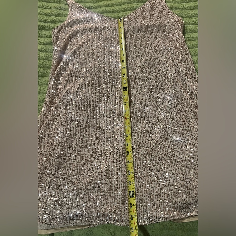 Gold Sequin Take V Neck Dress Lined Formal Wedding Party sz XL - Picture 12 of 13
